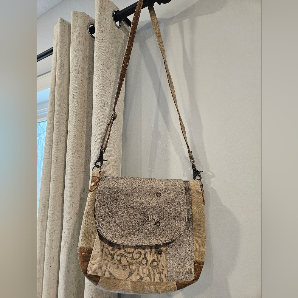 Myra Bag Beige and Brown Patchwork Crossbody